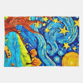 星空のナイトマンガ：シュールレアリスアインスパイアート キッチンタオル (横)