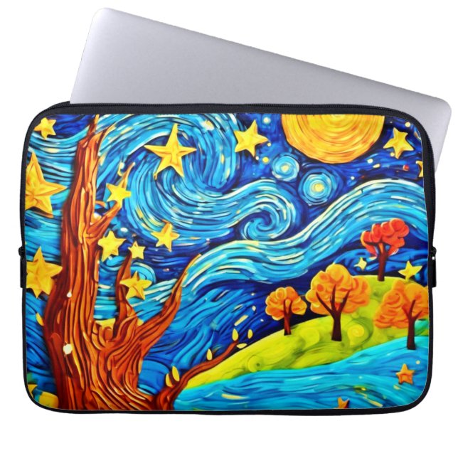 星空のナイトマンガ：シュールレアリスアインスパイアート ラップトップスリーブ (正面)