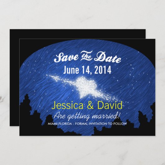 星空のハート 星空の夜の結婚式 Save the Date カード (正面/裏面)