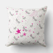 星空のピンクの月と星マルディグラスピロー クッション (正面)