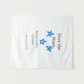 星空のブルーグレー ベビーシャワーの名前と日付 タペストリー (正面(横))