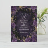 星空のプラムとゴールドのゴシックウェディング 招待状 (スタンド正面)