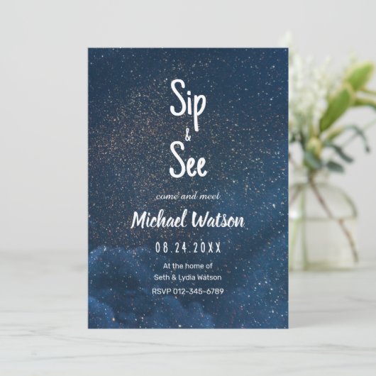 星空のベビーシャワー招待状 Sip and See 招待状 (スタンド正面)