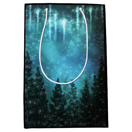 星空のライトパイン素朴ツリーカントリーウェディング ミディアムペーパーバッグ (正面)