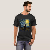 星空の下で月を眺める猫 Tシャツ (正面フル)