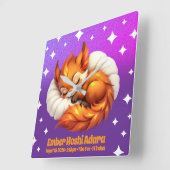 星空の下で眠るかわいいキツネの赤ちゃん 誕生記念 スクエア壁時計 (傾斜)