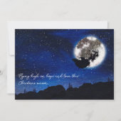 星空の下で、サンタクロースがトナカイと共に飛ぶ シーズンカード (正面)