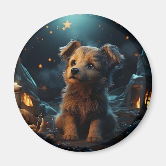 星空の下にかわいい動物 マグネット (正面)