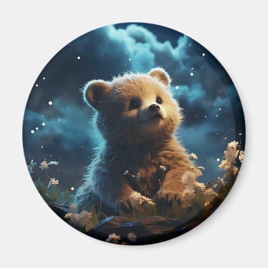 星空の下にかわいい動物 マグネット (正面)