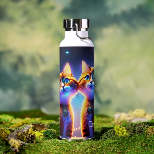 星空の下にかわいい猫カップル – ウォーターボトル (アウトドア)