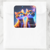 星空の下にかわいい猫カップル – スクエアシール (バッグ)