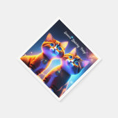 星空の下にかわいい猫カップル –  スタンダードカクテルナプキン (角)