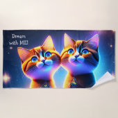 星空の下にかわいい猫カップル – ビーチタオル (正面)