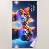 星空の下にかわいい猫カップル – ビーチタオル (正面)