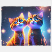 星空の下にかわいい猫カップル –  フリースブランケット (正面(横))
