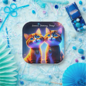 星空の下にかわいい猫カップル – ペーパープレート (パーティー)