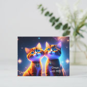 星空の下にかわいい猫カップル –  ポストカード (スタンド正面)