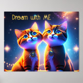 星空の下にかわいい猫カップル –  箔ポスター (正面)