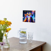 星空の下にかわいい猫カップル –  箔ポスター (レイダウン (キッチン))