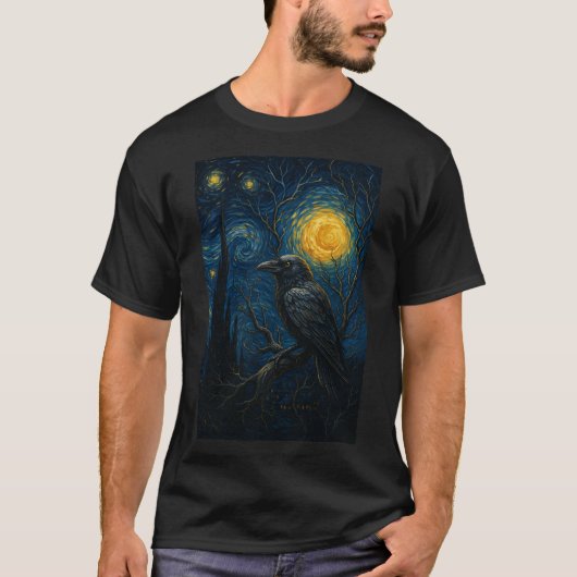 星空の下に広がるゴシックアート Tシャツ (正面)