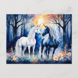 星空の下に2人のユニコーンが立っている ポストカード