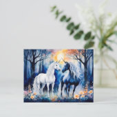 星空の下に2人のユニコーンが立っている ポストカード (スタンド正面)