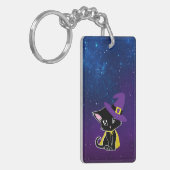 星空の下のキュートな黒猫の魔法使いキーホルダー キーホルダー (正面左)
