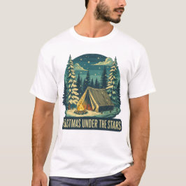 星空の下のクリスマスキャンプシーン Tシャツ