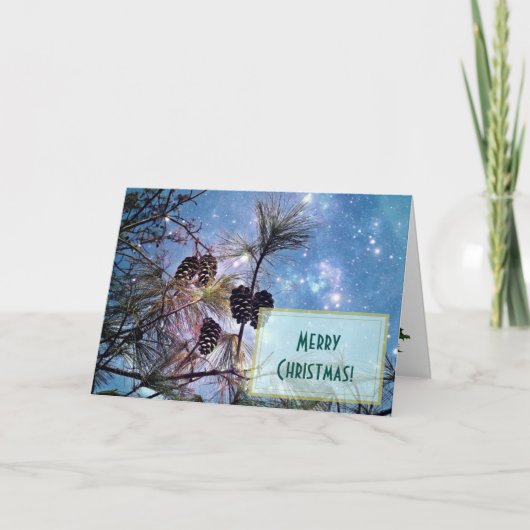 星空の下のクリスマスパイン シーズンカード (正面)