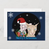 星空の下のクリスマス猫 ポストカード (正面/裏面)