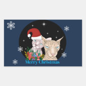 星空の下のクリスマス猫 長方形シール (正面)