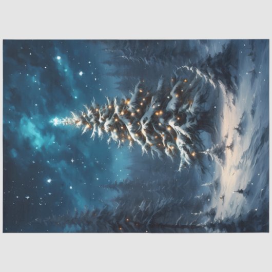 星空の下のサイレントナイトのクリスマスの木 薄葉紙 (正面)