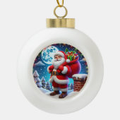 星空の下のサンタクロースプレゼント セラミックボールオーナメント (正面)