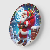 星空の下のサンタクロースプレゼント ラージ壁時計 (傾斜)