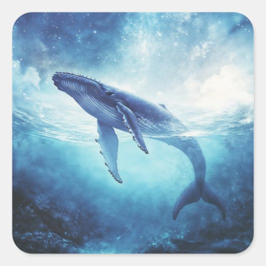 星空の下のザトウクジラ スクエアシール (正面)