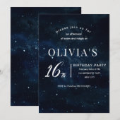 星空の下のスイート16誕生日パーティー 招待状 (正面/裏面)