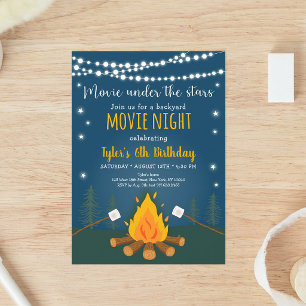星空の下のスモアーズ映画の夜の誕生日 招待状