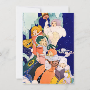 星空の下のビンテージクリスマスキャロラー ノートカード