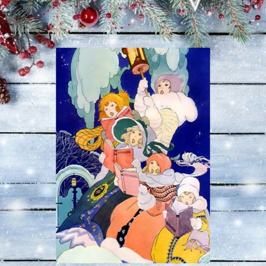 星空の下のビンテージクリスマスキャロル シーズンポストカード