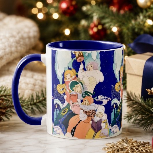 星空の下のビンテージ・クリスマス・キャロラー マグカップ