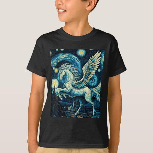 星空の下のペガサス グラフィック クリスマス Tシャツ (正面)