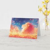 星空の下のライオン カード (黄色い花)