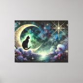 星空の下の三日月に佇む黒猫 キャンバスプリント (正面)