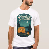星空の下の冒険 レトロキャンプアート Tシャツ (正面)
