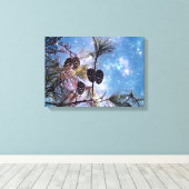 星空の下の冬の松コーン キャンバスプリント (インサイチュ (ウッドフロア))