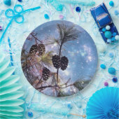 星空の下の冬の松コーン ペーパープレート (パーティー)