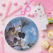 星空の下の冬の松コーン ペーパープレート (パーティー)