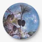 星空の下の冬の松コーン ペーパープレート (正面)