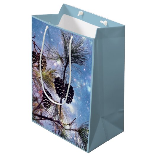 星空の下の冬の松コーン ミディアムペーパーバッグ (正面アングル)
