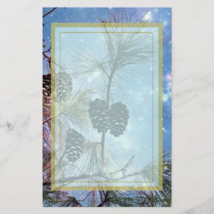 星空の下の冬の松コーン 便箋